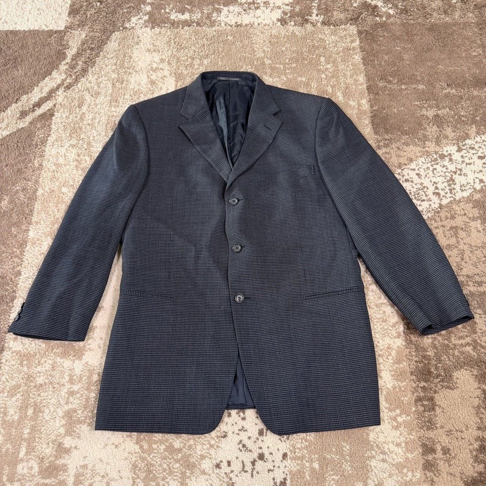 Ermenegildo Zegna Soft 46R Blazer Sport Coat Navy Blue Surgeons Cuff Mini Check